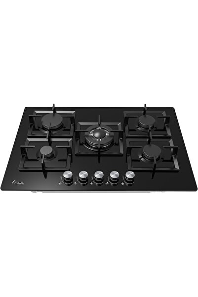 FRAM FBH-M705IWF-GBK Built-in Gas Hob, 5 Burners, 75 cm, Black Glass