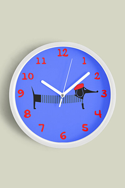 JHAAR ساعة حائط حديثة على شكل كلب من ريسام - 35 سم - هيكل أبيض مع واجهة زجاجي...