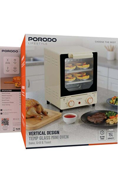 porodo Temp Glass Mini Oven - 15L, 750W, White