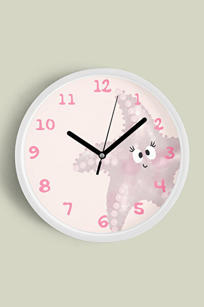 JHAAR Ceas de perete drăguț cu stea de mare pentru camera copiilor - 25 cm - ...