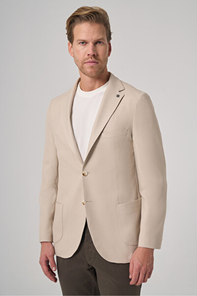 Morven Men's Beige Trend Slim Fit Mono Collar Jacket