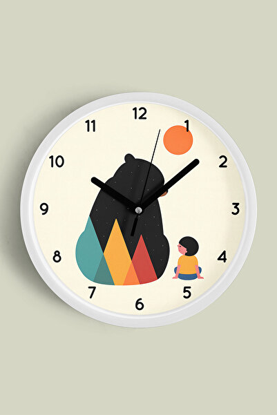 JHAAR ساعة حائط لغرفة الأطفال مع دمية دب - 30 سم - هيكل أبيض مع واجهة زجاجية ...