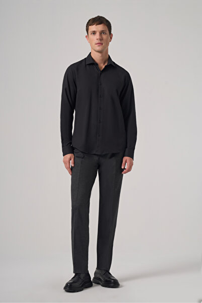 Morven Men's Black Trend Dynamic Fit Hard Collar Shirt