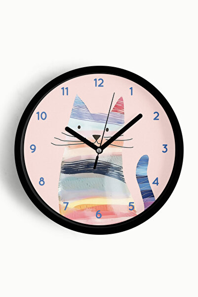 JHAAR ساعة حائط حديثة بتصميم قطة ملونة - ساعة حائط لغرفة الأطفال - 30 سم - هي...