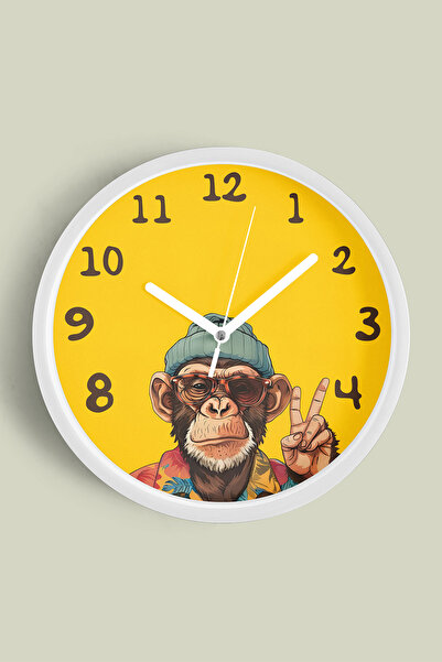 JHAAR Cool Monkey Design Modern Wall Clock - 42cm - White Case with Glass Fro...