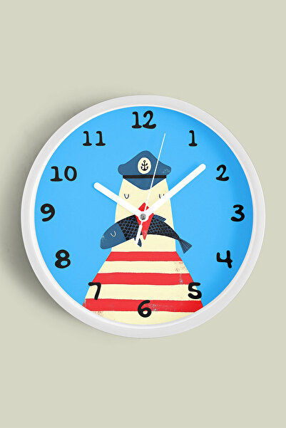 JHAAR ساعة حائط لغرفة الأطفال برسومات النورس البحري والأسماك - 30 سم - هيكل أ...