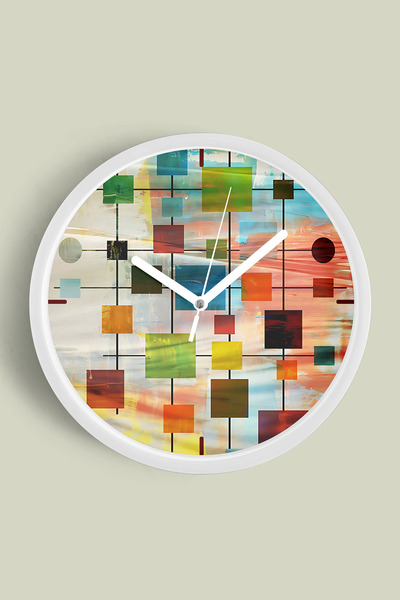 JHAAR Ceas de perete modern cu tematică geometrică - abstractă - 35 cm - Carc...