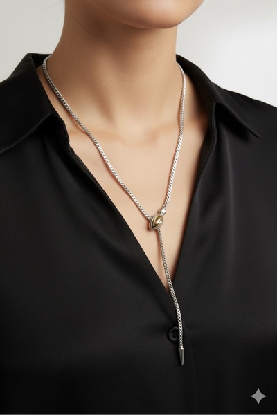 Dorvina Pirinç Kadın Kolye Asansörlü Yılan Model Gümüş Renk 316L Kararmaz | Şık ve Dayanıklı Takı, Aksesuar