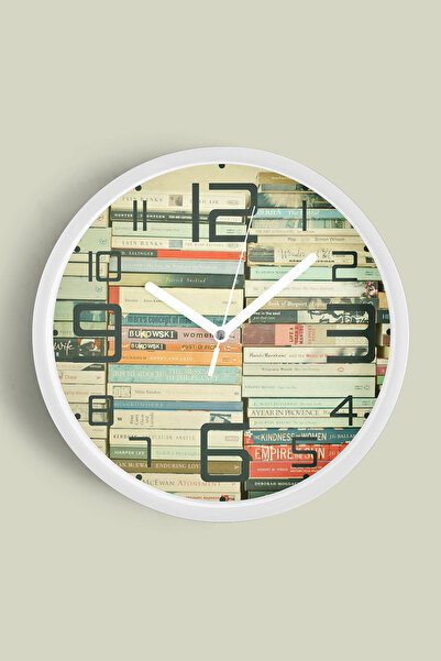 JHAAR Abstract Modern Design Library - Book Wall Clock - 42cm - White Case wi...