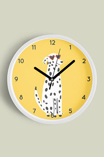 JHAAR ساعة حائط لغرفة الأطفال بتصميم كلب لطيف - 35 سم - هيكل أبيض مع زجاج أما...