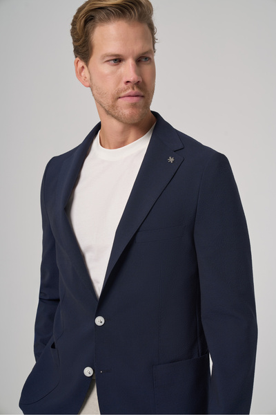 Morven Men's Navy Blue Trend Slim Fit Mono Collar Jacket