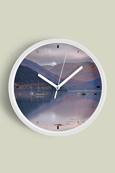 JHAAR ساعة حائط حديثة بتصميم المناظر الطبيعية - 30 سم - هيكل أبيض مع واجهة زج...