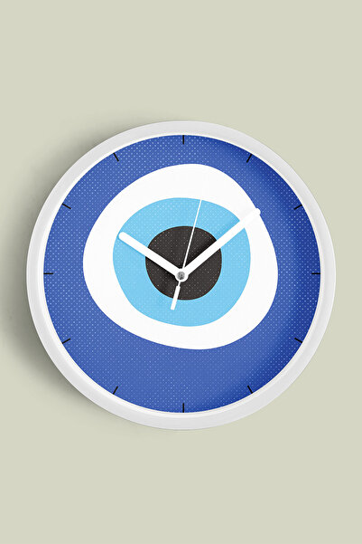 JHAAR ساعة حائط عصرية بتصميم عين الشر - 30 سم - هيكل أبيض مع واجهة زجاجية - آ...