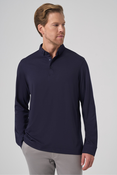 Morven Men's Navy Blue Trend Polo Neck Rayon Sweatshirt