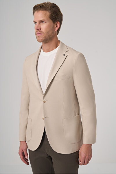 Morven Men's Beige Trend Slim Fit Mono Collar Jacket