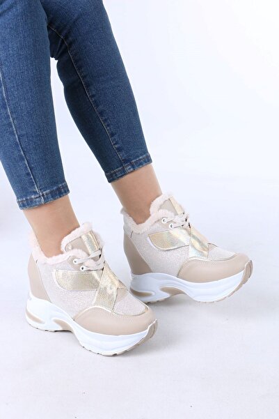 sefayol Leroy Nude Velcro Lace-Up Hidden Heel Sneakers
