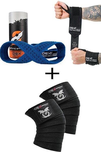 Dex Supports Sports Wristband Wrist Wraps Legend, 8 Loop Lifting Straps Blue, Sports Knee Pad Knee Wraps Legend 3-Pack