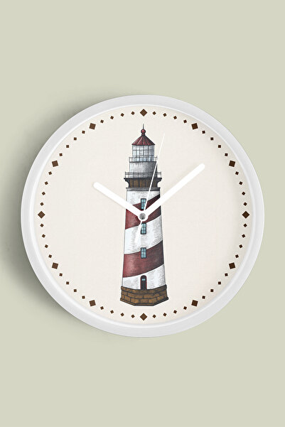 JHAAR Ceas de perete modern Lighthouse - 42cm - Carcasă albă cu sticlă fronta...