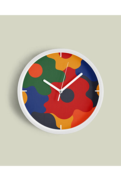 JHAAR Ceas de perete cu design modern, flori abstracte - 42 cm - Carcasă albă...