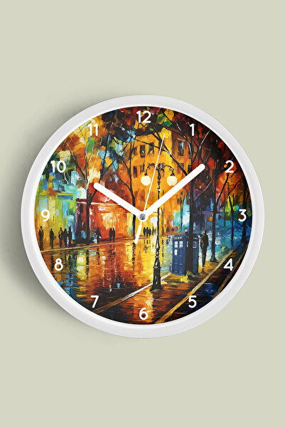 JHAAR ساعة حائط بتصميم عصري على شكل لوحة زيتية - 25 سم - هيكل أبيض مع واجهة ز...