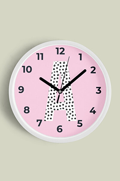 JHAAR Ceas de perete pentru camera fetelor cu litera A - 42 cm - Carcasă albă...