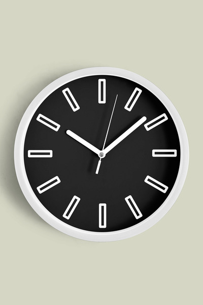 JHAAR Ceas de perete modern negru - 35cm - Carcasă albă cu sticlă frontală - ...
