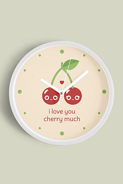 JHAAR Modern Design Wall Clock with the Text'I Love You, Cherry Much' - 42cm ...
