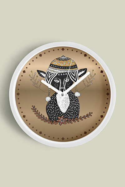 JHAAR Ceas de perete modern Bohemian Wolf - 42cm - Carcasă albă cu sticlă fro...