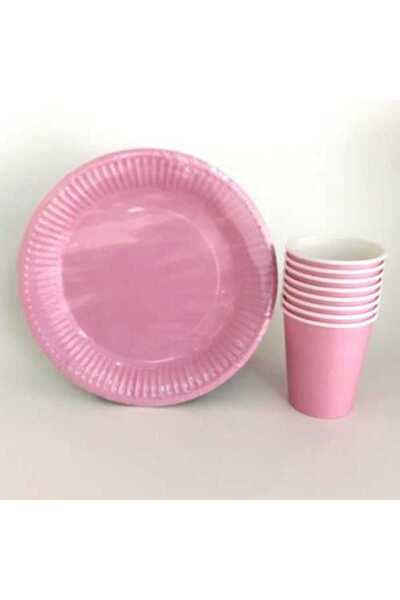 ZENVİVA Pink 16 Plates and 16 Pink Cups