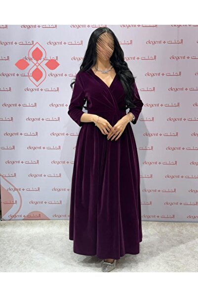 Elegent Long purple velvet dress with an elegant wrap design