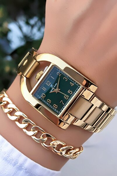 Daniel Klein Original Women's Wristwatch Gold Green Color with Bracelet Gift