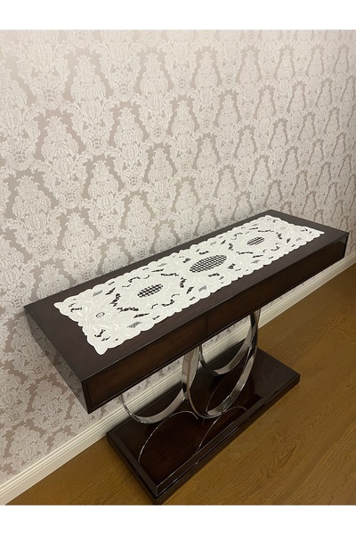 QBR Home Antique Holework Console Cover & Runner. Peony Model. 34 X 120 cm