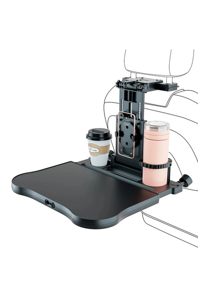 Evrensel Araç Koltuğu Masası 360° Döner Tepsi Tablet Laptop Standı ve Bardaklık