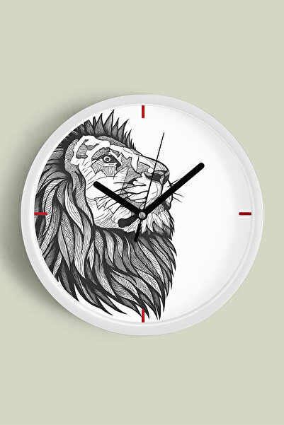 JHAAR ساعة حائط بتصميم عصري على شكل أسد - 30 سم - هيكل أبيض مع زجاج أمامي - آ...