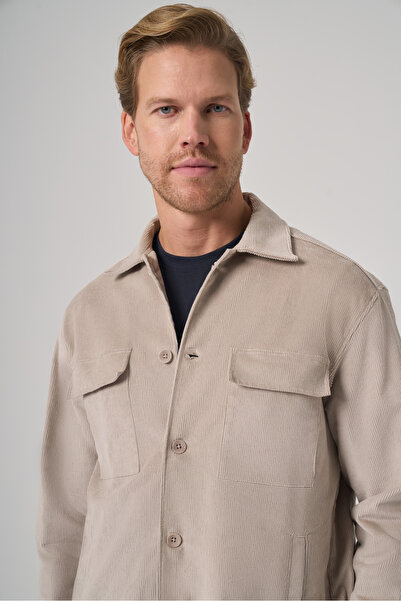 Morven Men's Stone Trend Double Pocket Velvet Shirt Jacket