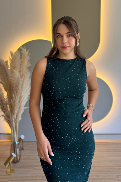 Aventien Draped Stone Slit Midi Dress