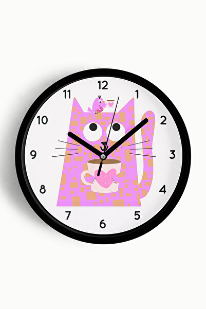 JHAAR ساعة حائط حديثة بتصميم قطة تشرب القهوة - ساعة حائط لغرفة الأطفال - 30 س...