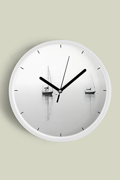 JHAAR ساعة حائط عصرية على شكل قارب شراعي - 30 سم - هيكل أبيض مع واجهة زجاجية ...