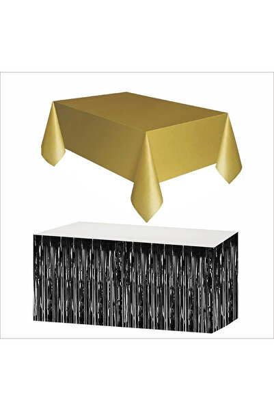 ZENVİVA Gold Tablecloth, Black Table Skirt, 1 Piece Gold Backdrop, 1 Piece Black Backdrop