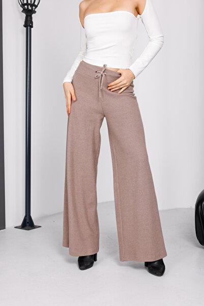EsSo butik Women's Mink Binding Detailed Thessaloniki Knitwear Palazzo Pants
