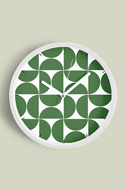 JHAAR Green Geometric Patterned Modern Wall Clock - 42cm - White Case with Gl...