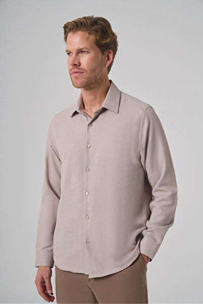 Morven Men's Beige Trend Dynamic Fit Hard Collar Shirt