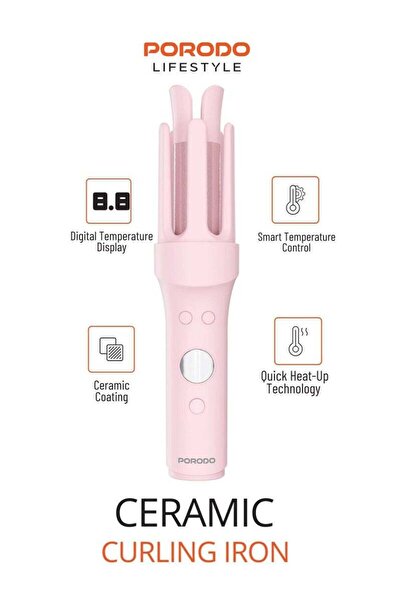 porodo Ceramic Automatic Curling Iron with Smart Temperature Control - Pink