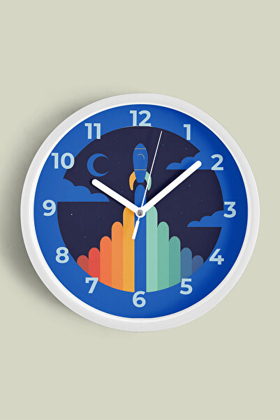 JHAAR Ceas de perete pentru camera copiilor cu tematică colorată de rachete ș...