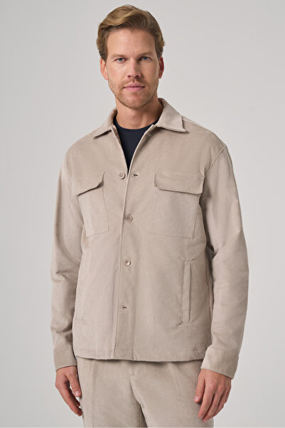 Morven Men's Stone Trend Double Pocket Velvet Shirt Jacket