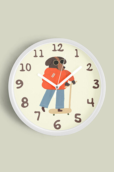 JHAAR Ceas de perete modern pentru camera copiilor cu câine care face skatebo...