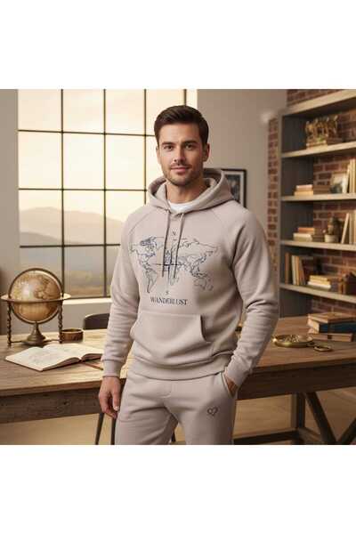 AbVo Collection Erkek Raglan Kol Şardonlu Regular Dünya Haritası/Pusula Baskı...