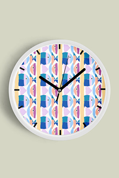 JHAAR ساعة حائط بتصميم حديث على شكل سمكة ملونة - 30 سم - هيكل أبيض مع زجاج أم...