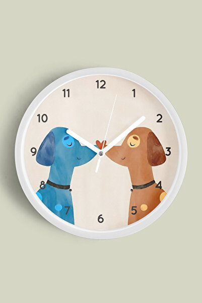 JHAAR ساعة حائط حديثة على شكل كلاب لطيفة - 30 سم - هيكل أبيض مع واجهة زجاجية ...