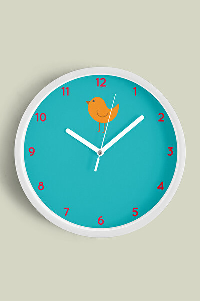 JHAAR ساعة حائط حديثة لغرفة الأطفال على شكل طائر لطيف - 35 سم - هيكل أبيض مع ...